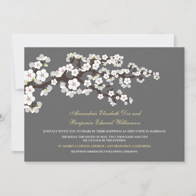 Cherry Blossoms Wedding Invitation (platinum) (Front)
