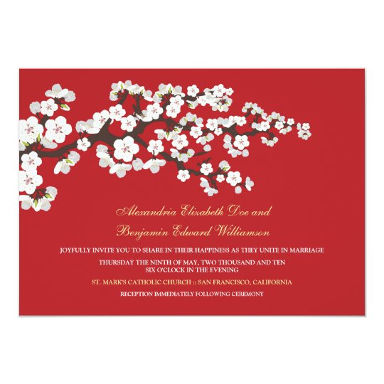Cherry Blossoms Wedding Invitation (red) | Zazzle.com