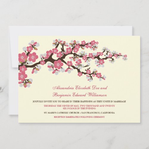 Cherry Blossoms Wedding Invitation rose pink