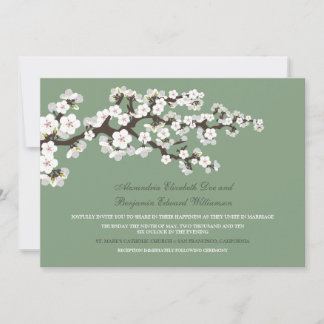 Cherry Blossoms Wedding Invitation (sage green)