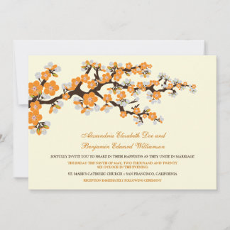 Cherry Blossoms Wedding Invitation (tangerine)