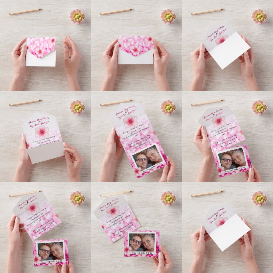 Cherry blossoms wedding invite & save date photo