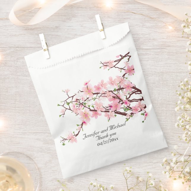 Cherry Blossoms Wedding Personalize Thank You Favor Bag (Clipped)