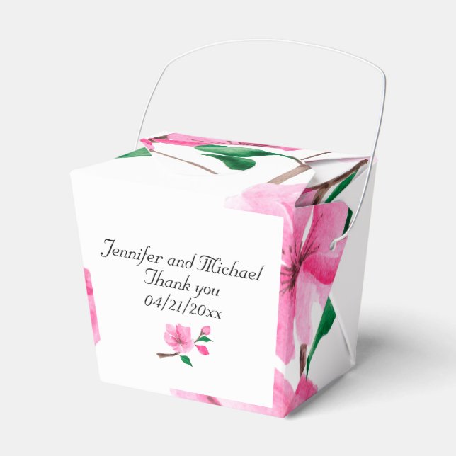 Cherry Blossoms Wedding Personalize Thank You Favor Boxes (Front Side)