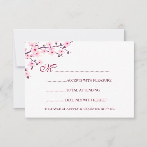 Cherry Blossoms Wedding Pink White RSVP Invitation