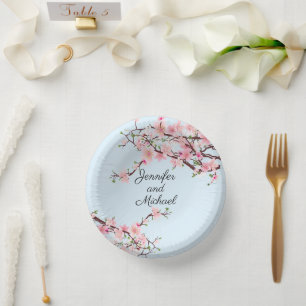 Cherry Blossoms Wedding Reception Personalize Name Paper Bowls