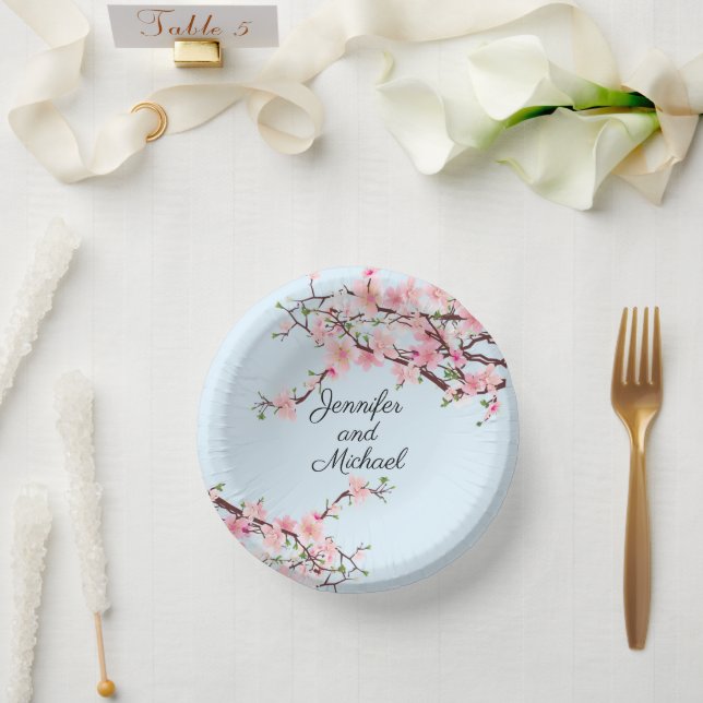 Cherry Blossoms Wedding Reception Personalize Name Paper Bowls (Wedding)