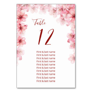 Cherry Blossoms Wedding Seating Chart Table Number