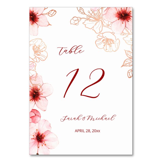 Cherry Blossoms Wedding Table Number (Front)