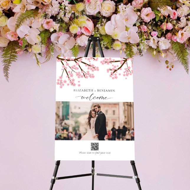 Cherry Blossoms Wedding Welcome QR Code Photo Foam Board (Creator Uploaded)