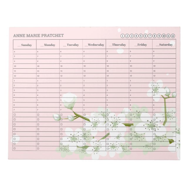 Cherry Blossoms Weekly Appointment Schedule  Notepad (Front)