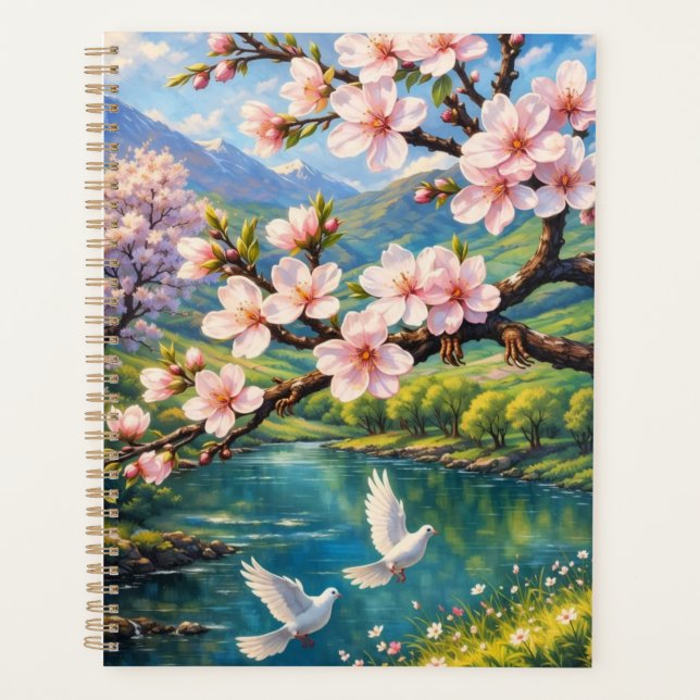 Cherry Blossoms, White Doves, and Mountain Planner (Front)
