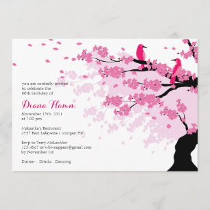 Cherry Blossoms with Birds Birthday Invitation