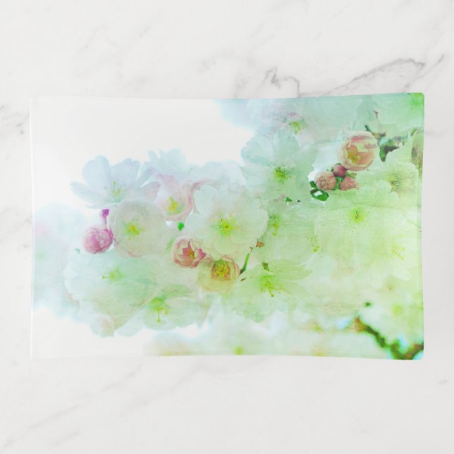 Cherry Blossoms With Greenleaf Filter Trinket Tray (Front)
