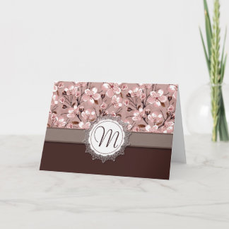 Cherry Blossoms with Lace Monogram Note Card