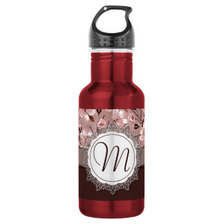 Cherry Blossoms with Lace Monogram Stainless Steel Water Bottle