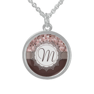 Cherry Blossoms with Lace Monogram Sterling Silver Necklace