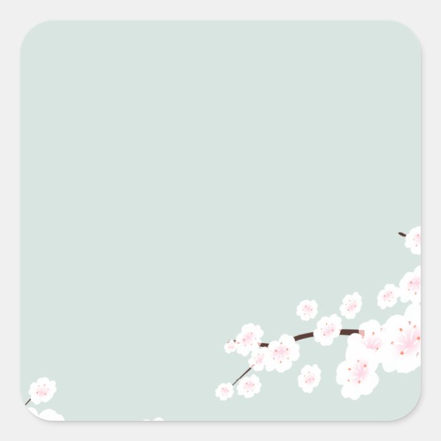 Cherry Blossoms with Mint Green Background Square Sticker (Front)