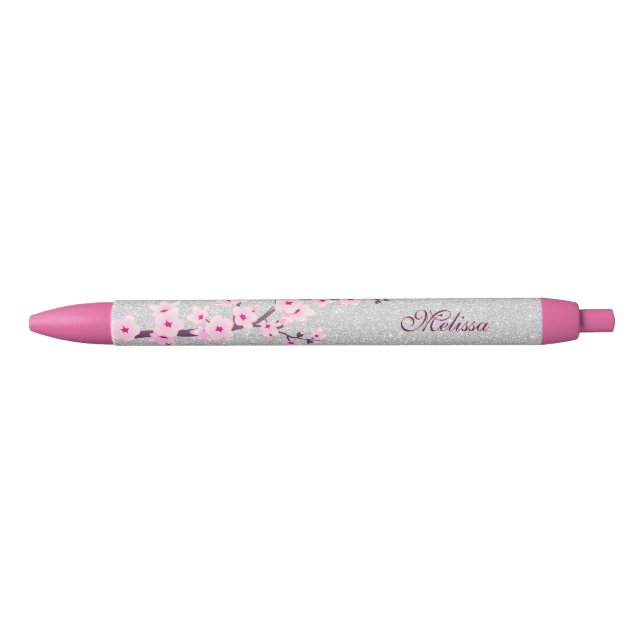 Cherry Blosssom Silver Glitter Monogram Pen (Front)