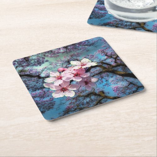 Cherry blossum square paper coaster