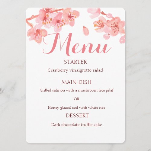 cherry blossum wedding stationary menu