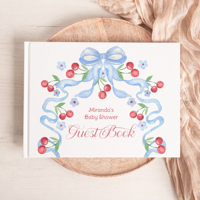 Cherry Blue Bow Baby Shower Guest Book (Creator Uploaded)