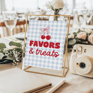 Cherry Blue Gingham Favors & Treats Birthday Poster