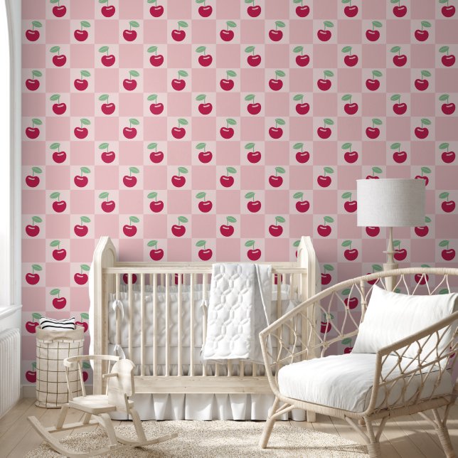 Cherry Blush Checkerboard Wallpaper (Kids)