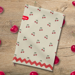 Cherry BOHO Kitchen Cottage Core Red Zig-Zag Trim Towel