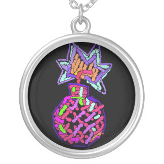 Cherry Bomb Cross Stitch Print Silver Plated Necklace