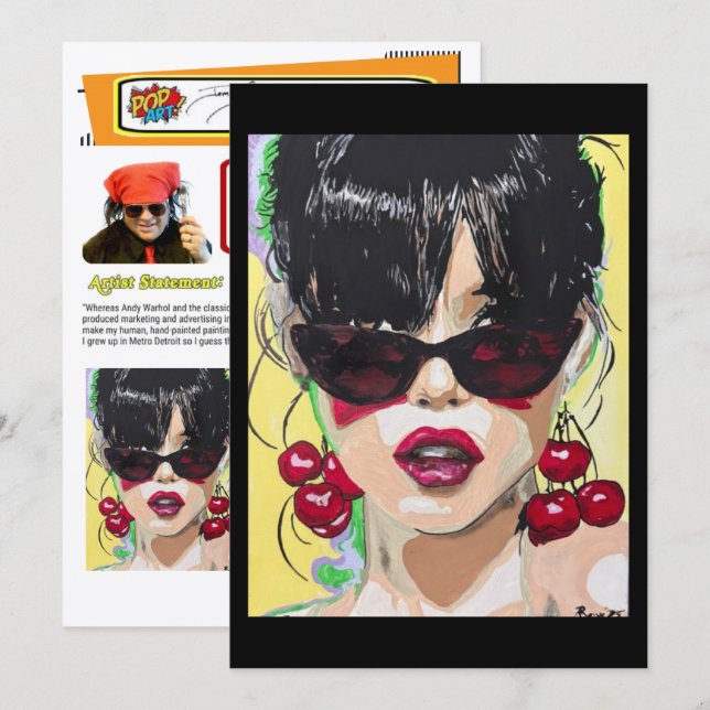 ‘Cherry Bombshell’ Painting on a Small-Scale Print Invitation (Front/Back)