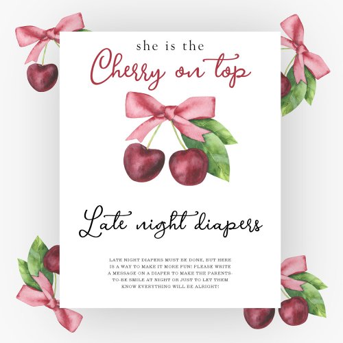 Cherry bow baby shower Late night diapers Poster
