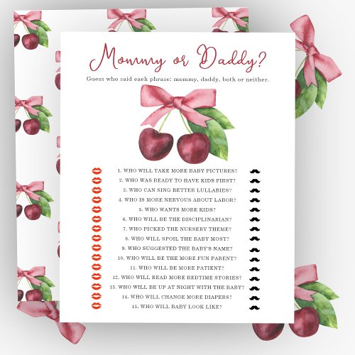 Cherry bow baby shower Mommy or daddy game