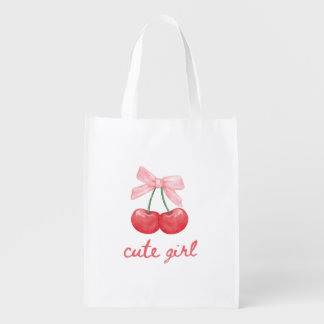 Cherry Bow Cute Girl Design Grocery Bag