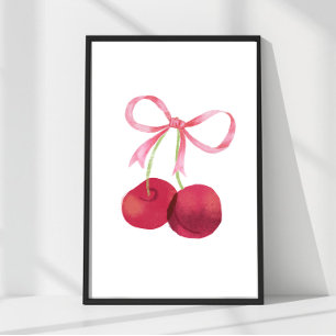Cherry & Bow Wall Art – 24x36 Poster, Nursery 