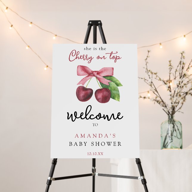 Cherry bow welcome baby shower party foam board (In Situ (Stand))