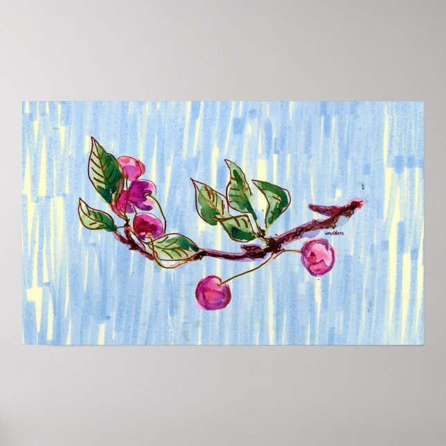 Cherry Branch on blue Poster (Front)