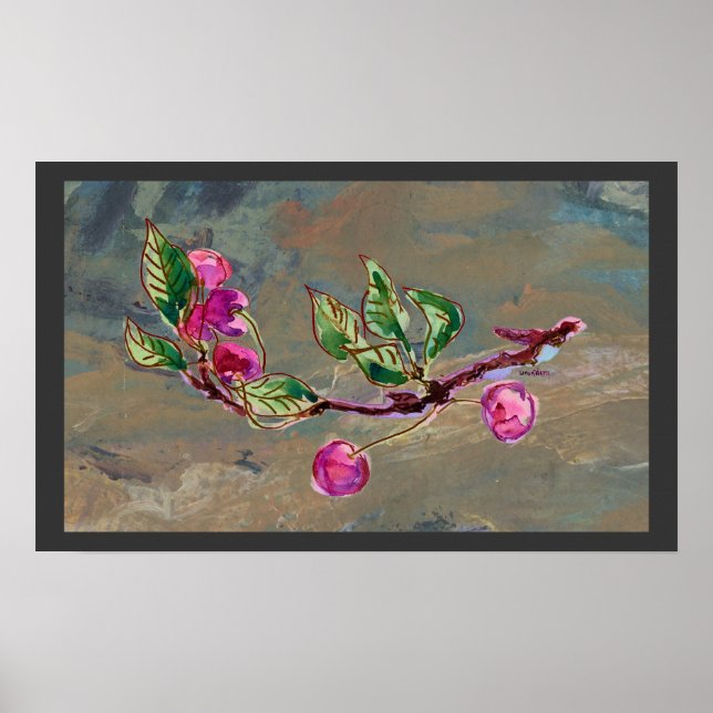 Cherry Branch on gray 1 Poster (Front)