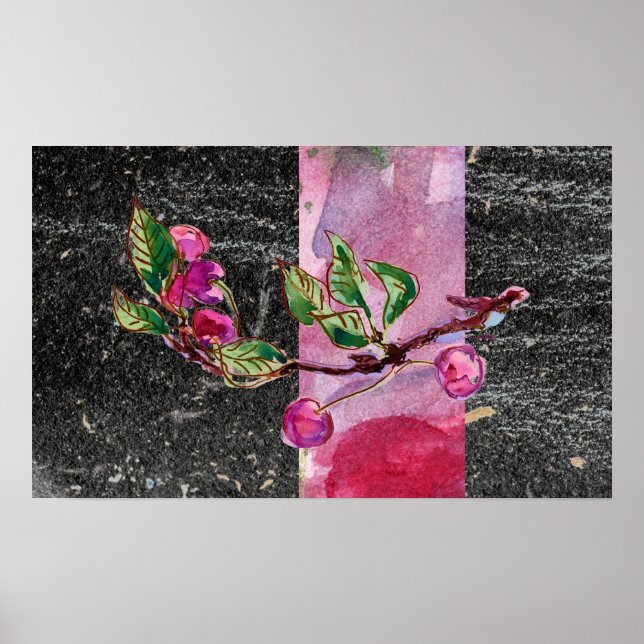 Cherry Branch, red and black Poster (Front)