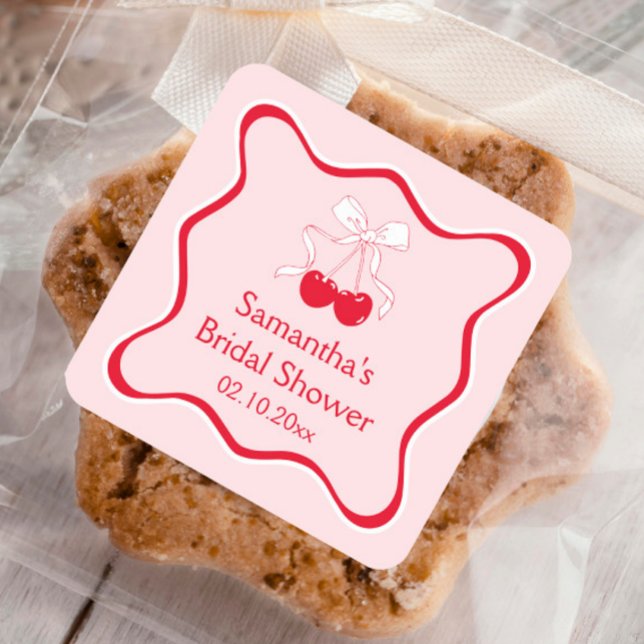 Cherry Bridal Shower Favor Square Sticker (Creator Uploaded)