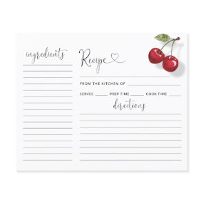 Cherry Bridal Shower Recipe Card
