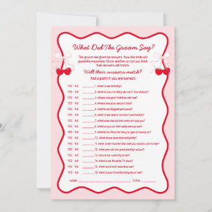 Cherry Bridal Shower What Did the Groom Say Game Invitation