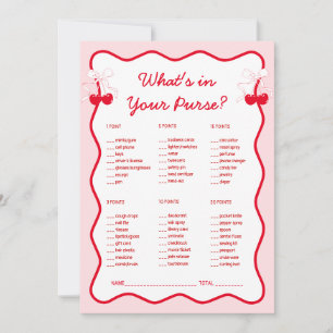 Cherry Bridal Shower What's in Your Purse Game Invitation