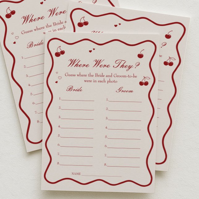 Cherry Bridal Shower Where Were They Game Card (Creator Uploaded)