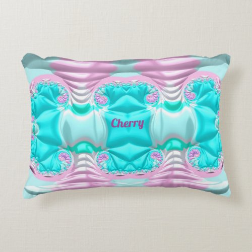CHERRY BUCKLED UP  Aqua Pink White Fractal   Accent Pillow