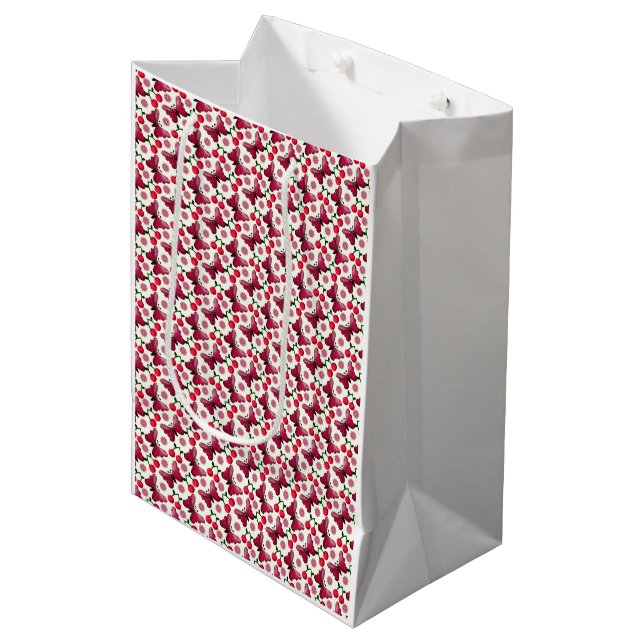 Cherry Butterfly Kawaii Seamless Pattern Medium Gift Bag (Front Angled)