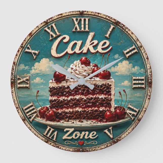 Cherry Cake Baking Gift Dessert Kitchen Decor Large Clock (Front)