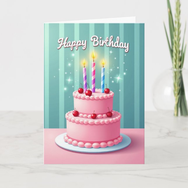 Cherry Cake Birthday Card (Front)