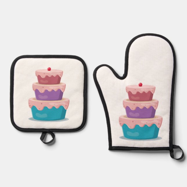 Cherry Cake Oven Mitt & Pot Holder Set (Front)