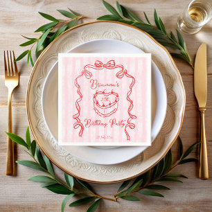 Cherry cake pink coquette bow birthday party napkins
